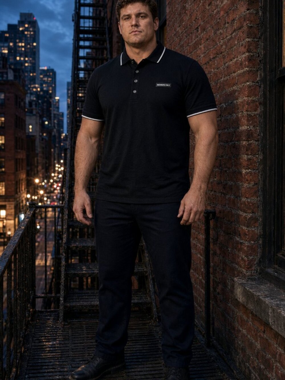 Members Only Men Black Short Sleeve Polo Stand Collar Button Placket US XXL